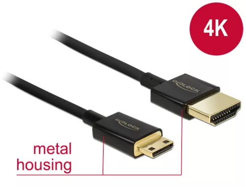 DeLock Cable High Speed HDMI with Ethernet - HDMI-A male > HDMI Mini-C male 3D 4K 2m Slim High Quality Fekete