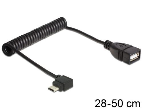 DeLock USB micro-B male angled > USB 2.0-A female OTG coiled Cable Fekete