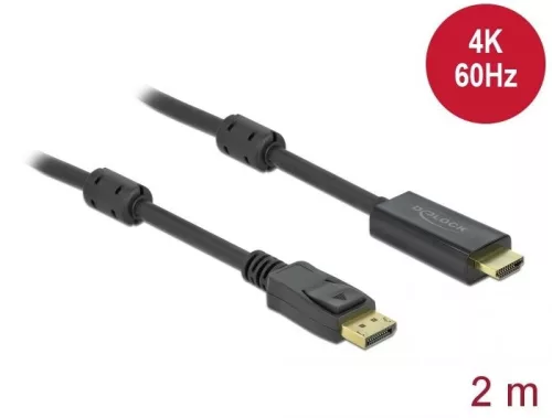 DeLock Active DisplayPort 1.2 to HDMI Cable 4K 60Hz 2m Fekete