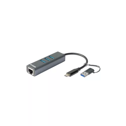 D-Link DUB-2332 USB-C to Gigabit Ethernet Network Adapter with 3xUSB 3.0 and USB-A to USB-C Adapter Fekete