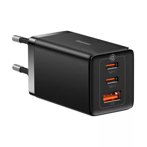 Baseus GaN5 Pro 2xUSB-C + USB-A hálózati töltő 65W Fekete