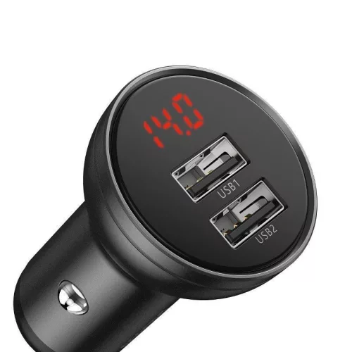 Baseus 2USB 4,8A 24W autós töltő LCD kijelzővel Fekete