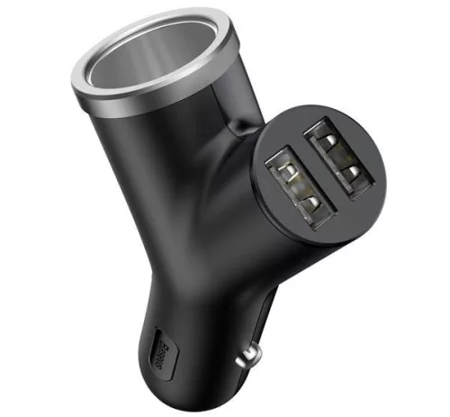 Baseus BSC-C16N Car Charger with Two USB Ports and Cigarette Lighter socket Fekete