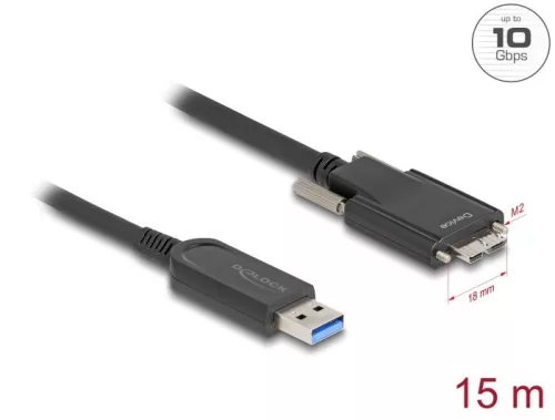 DeLock Active Optical Cable USB 10 Gbps Type-A male to Type Micro-B male with screws 15m Fekete