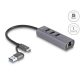 DeLock 3Port USB 5 Gbps Hub + Gigabit LAN with USB Type-C or USB Type-A connector in metal case