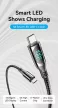 Vention Cotton Braided USB 2.0 C Male to C Male 5A Cable With LED Display 1,2m Fekete