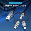 Vention USB 2.0 A Male to 3-in-1 Micro-B&USB-C&Lightning Male Cable 1m Grey