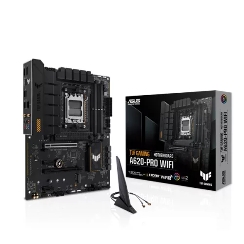 Asus Alaplap - AMD TUF GAMING A620-PRO WIFI AM5 (A620, 4xDDR5 7600+MHz, 1x 2,5 Gb LAN, 2xM.2, 4xSATA3, HDMI+DP)