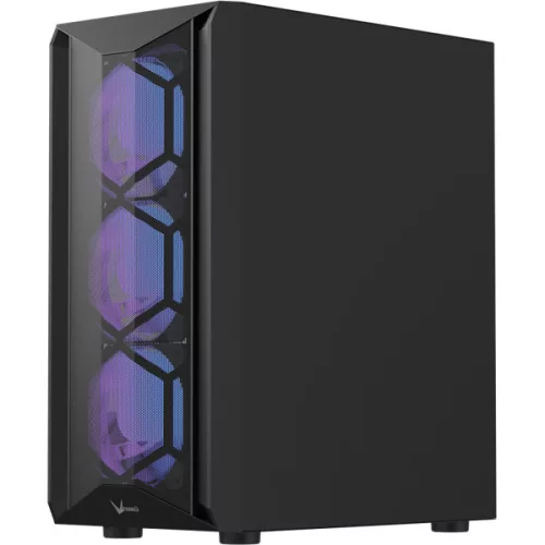 Formula Számítógépház - Air Power G1 Plus Fekete (fekete, ablakos, 6x12cm venti, mATX, 1xUSB3.0, 1xUSB2.0, 1xType-C)