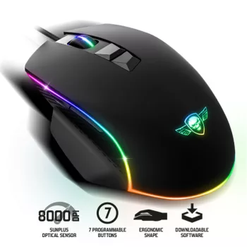   Spirit of Gamer Egér - PRO-M1 (Optikai, 8000DPI, 7 programozható gomb, harisnyázott kábel, fekete)