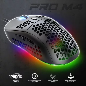   Spirit of Gamer Egér - S-PM4 RGB (Optikai, 12800DPI, 6 gomb, harisnyázott kábel, fekete)