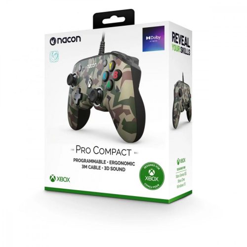 Nacon Pro Compact vezetékes kontroller, Xbox Series X|S, Xbox One, PC kompatibilis (Zöld terepminta)