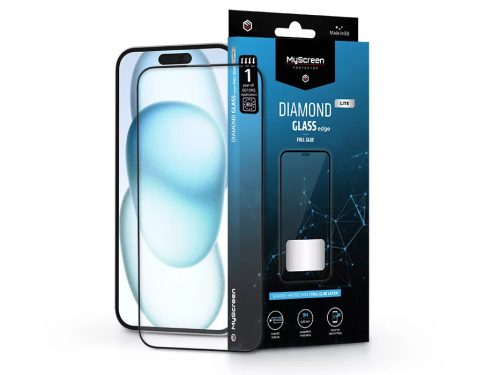 Diamond Glass kijelzővédő üvegfólia fekete kerettel 9H 2.5D iPhone 15 Plus / 15 Pro Max