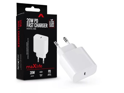 Maxlife MXTC-06 PD+QC 20W hálózati gyorstöltő adapter Type-C - fehér