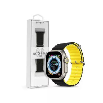   Devia APPLE WATCH SZILIKON SPORT SZÍJ 42/44/45/49 MM - Fekete / Sárga