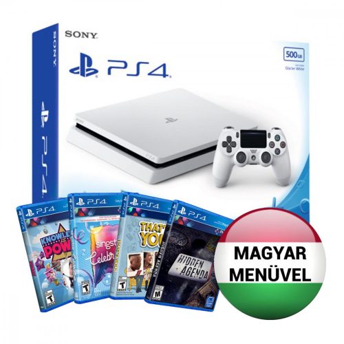 Playstation 4 (PS4) Slim 500 GB Glacier White 500 GB (fehér) + Ajándék 4db Játékszoftver