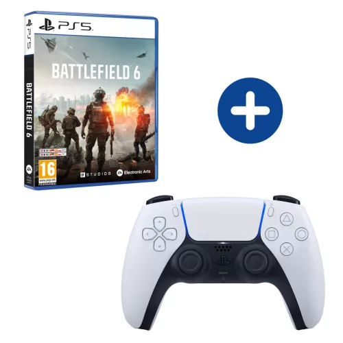 Battlefield 6 PS5 + DualSense fehér vezeték nélküli kontroller PS5