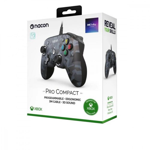Nacon Pro Compact vezetékes kontroller, Xbox Series X|S, Xbox One, PC kompatibilis (Szürke terepminta)