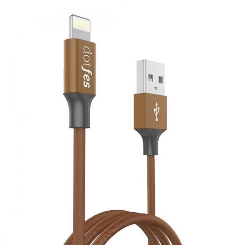 Dotfes A01 Lightning - USB kábel szövet bevonat, barna,1 méter