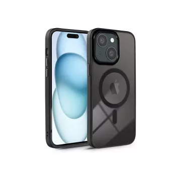   Basic ütésálló, átlátszó / fekete tok, Mag Safe, iPhone 15 Plus