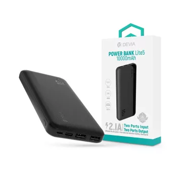  Devia Kintone Series Lite 5 - 2xUSB + Type-C + microUSB - powerbank - 10.000 mAh - fekete