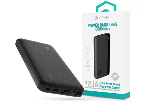 Devia Kintone Series Lite 5 - 2xUSB + Type-C + microUSB - powerbank - 10.000 mAh - fekete