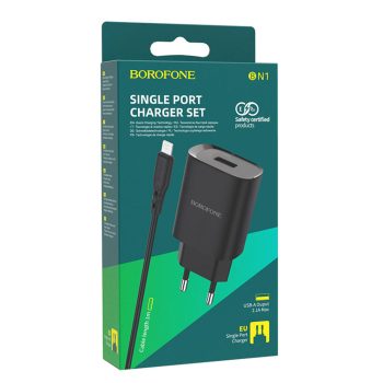 Borofone BN1 Töltőfej 2.1A + Micro USB kábel 1 m - FEKETE