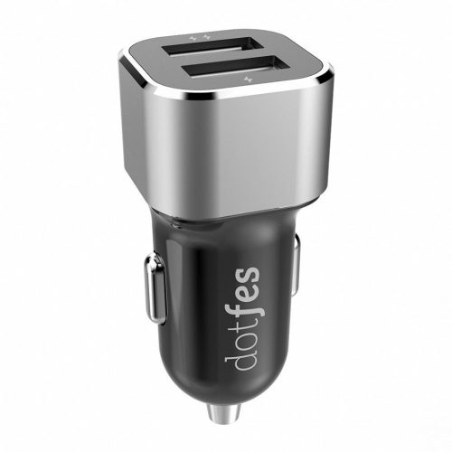 Dotfes B02S autós töltőfej, fém, 2 csatlakozóval micro USB kábellel (ezüst)