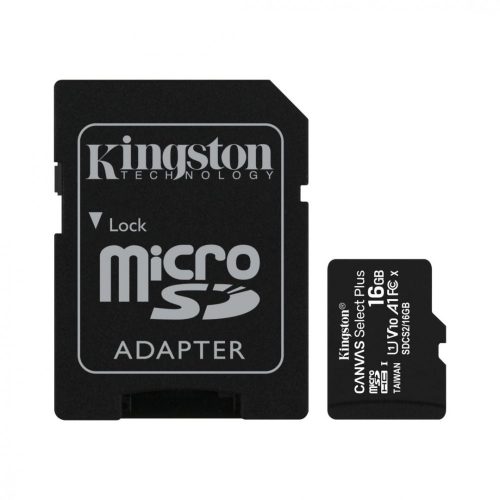 Kingston 16GB microSDHC Canvas Select Plus 100R A1 C10 Card + adapterrel
