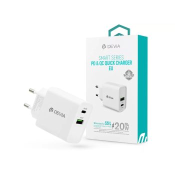  DEVIA HÁLÓZATI TÖLTŐ ADAPTER TYPE-C + USB BEMENETTEL - 20W