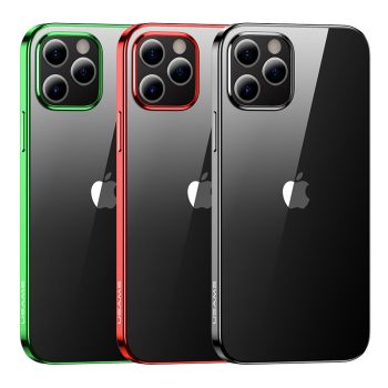   USAMS KINGDOM tok, átlátszó, zöld bumperes, iPhone 12 Pro Max