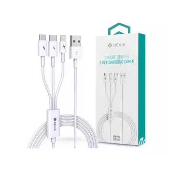   DEVIA USB TÖLTŐKÁBEL 1,2 M-ES VEZETÉKKEL - Micro USB - TYPE-C - LIGHTNING - FEHÉR