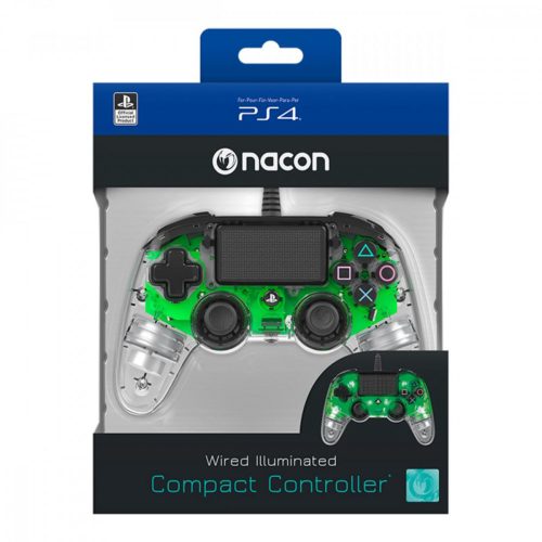 Nacon Wired Compact Controller, zöld színben világító, vezetékes kontroller PS4/PC