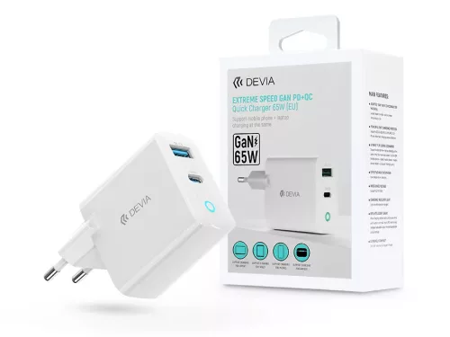 DEVIA GAN HÁLÓZATI TÖLTŐ ADAPTER USB + TYPE-C BEMENETTEL - 65W