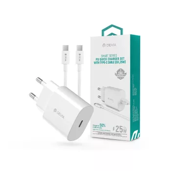   DEVIA HÁLÓZATI TÖLTŐ ADAPTER TYPE-C BEMENETTEL + TYPE-C - TYPE-C ADATKÁBEL - 25W
