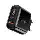 Usams T23 hálózati töltő adapter 1xUSB-C + 1xUSB 18W LED kijelzővel