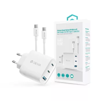   Devia Extreme Speed Series 65W GaN PD hálózati gyorstöltő adapter USB+2xType-C+Type-C kábel - fehér