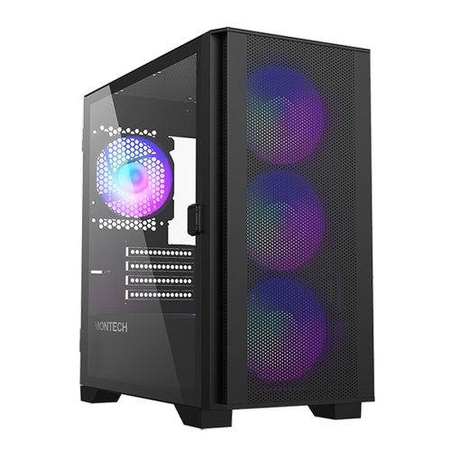 Montech AIR 100 ARGB mATX számítógépház,  fekete, üveg oldallal
